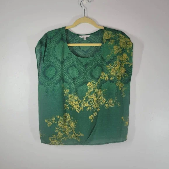 CAbi Women's Green With Envy Cap Sleeve Yellow Floral Top Blouse Size Small - Picture 2 of 5